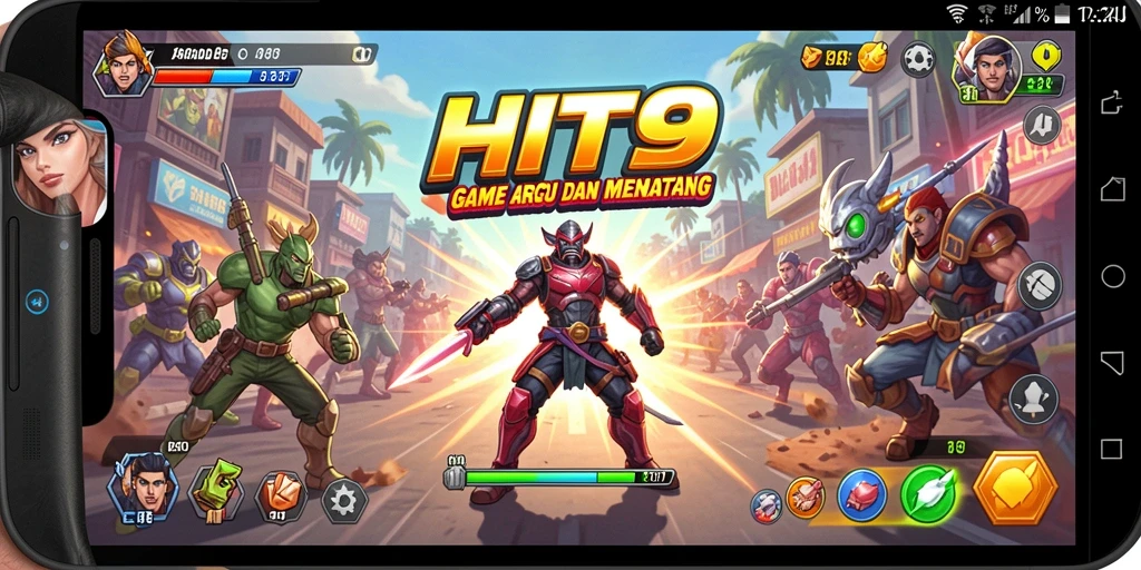 Screenshot utama <strong>HIT9</strong> menunjukkan gameplay penuh aksi dan warna-warni.