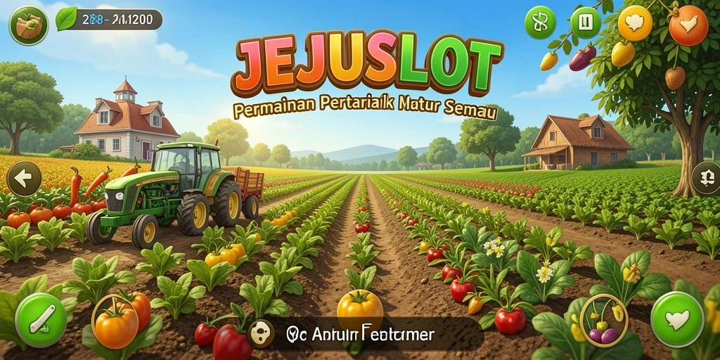 Screenshot permainan JEJUSLOT menampilkan kebun yang indah dan beragam tanaman.