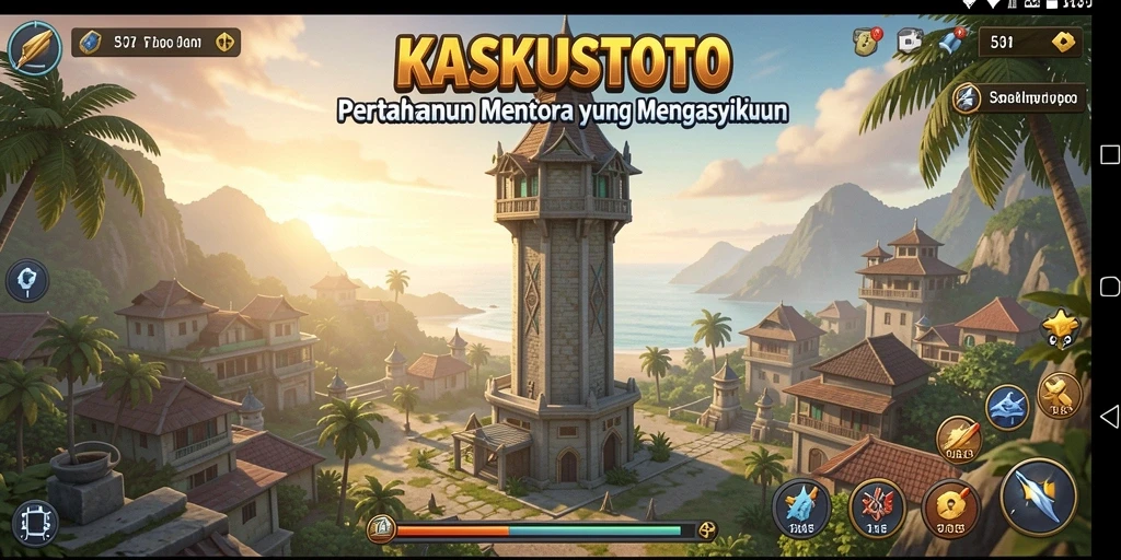 Tampilan gameplay KASKUSTOTO dengan menara dan musuh yang menarik.
