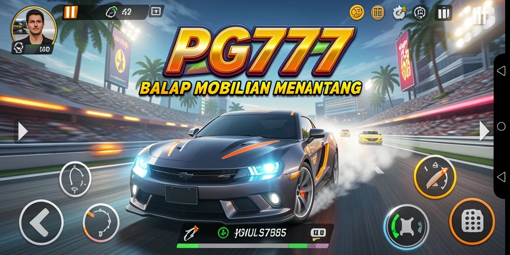 Screenshot PG777 menampilkan aksi balap mobil yang intens dan mendebarkan.