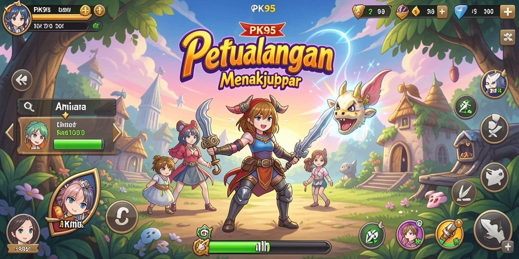 Tampilan menawan dari gameplay PK95 yang penuh warna.