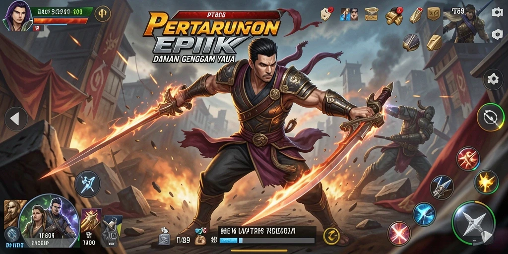 Menampilkan pertarungan epik dengan karakter karakter berbeda.