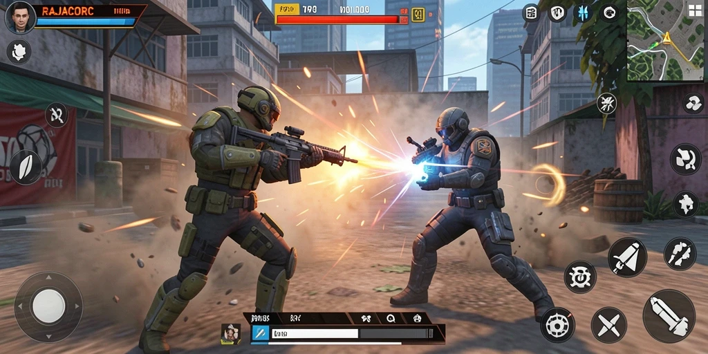 Gameplay RAJACORC yang seru dan intens dalam pertarungan TPS.