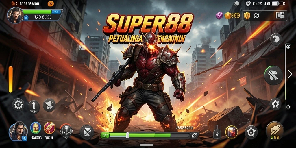 Menampilkan adegan aksi seru dari gameplay SUPER88.