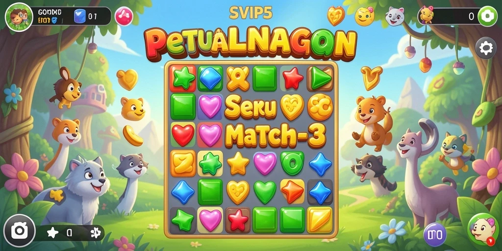 Tampilan seru dari gameplay Match-3 yang menantang di SVIP5.